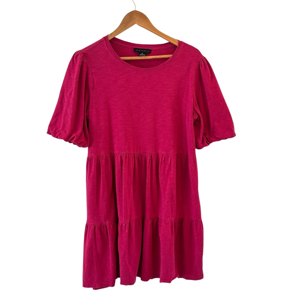 Sanctuary Dress‎ Womens Medium Pink Jersey Puff Sleeve Tiered Swing T Shirt Mini